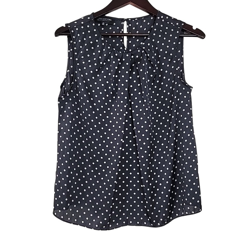 Jones New York Womens Sleeveless‎ Blouse Polka Dot Career Top Black 10P